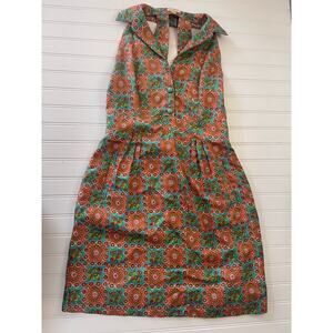 Anthropologie Leifsdottir Printed Silk Dress Pockets MISSING BUTTON